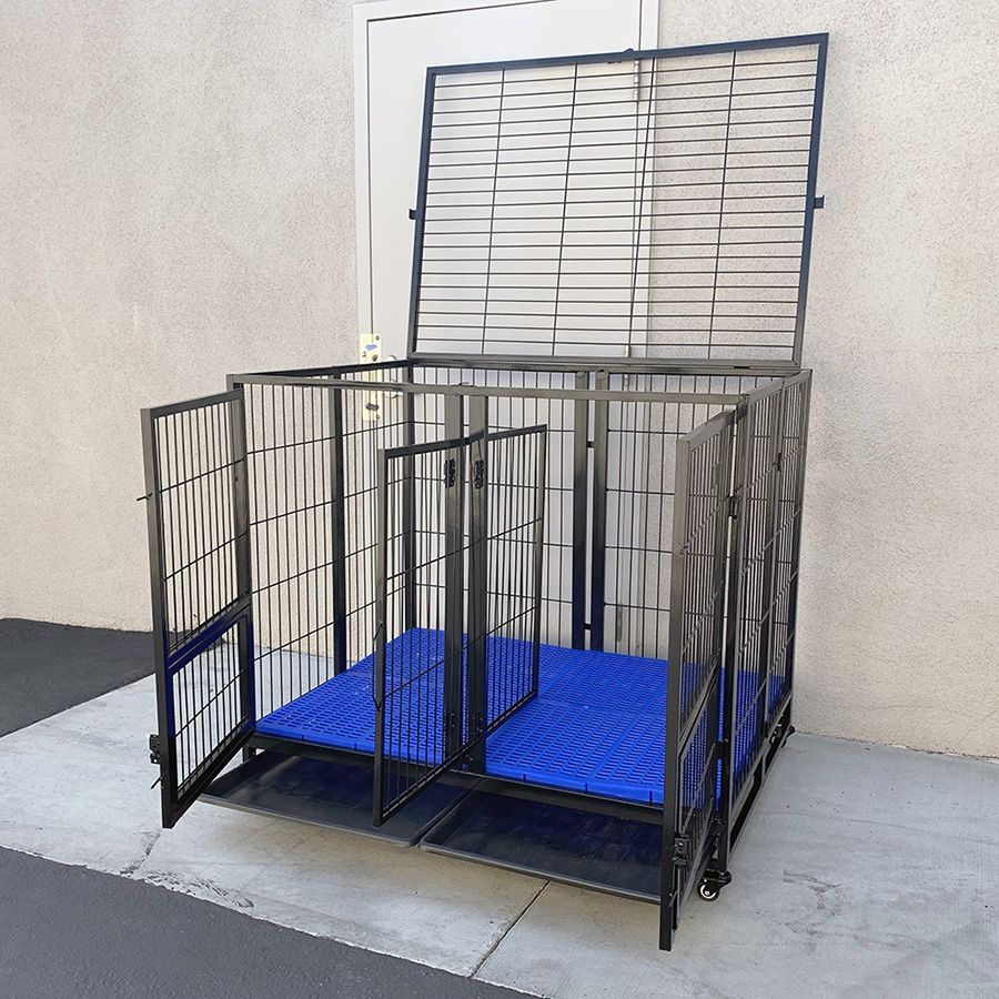 (NEW) $230 X-Large 49” Heavy Duty Folding Dog Cage 49x38x43” Double-Door Kennel w/ Divider 
