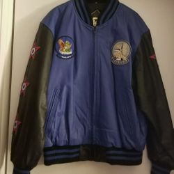 Karate & Air Force Leather Jacket With Emroidered Patches - M