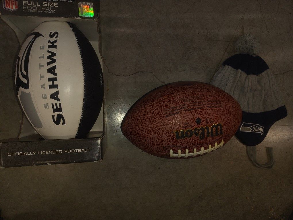 Seahawks Football And Hat + Wilson Football