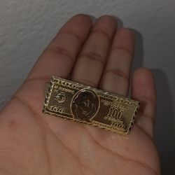 100 Dollar Bill 2 Finger Ring 14 Kt Gold