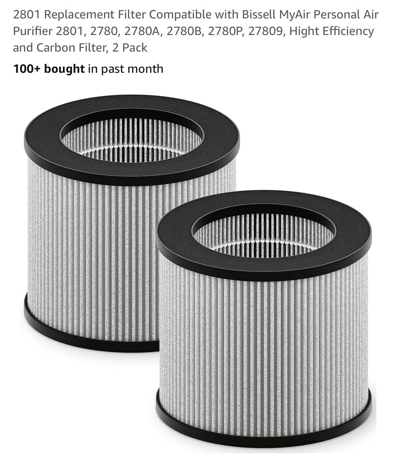 2801 Replacement Filter Compatible with Bissell MyAir Personal Air Purifier 2801, 2780, 2780A, 2780B, 2780P, 27809, Hight Efficiency and Carbon Filter