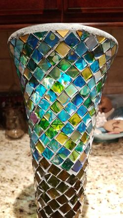 Pier 1 imports turquoise/yellow mermaid scale vase