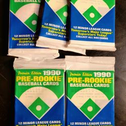 Vintage/Rare (1990) Premier Edition: (5) Packs, PRE-ROOKIE, Baseball Cards. (12 Minor League Cards) Firm.