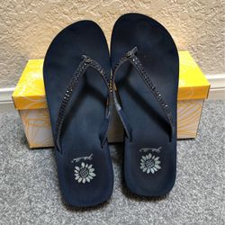 Navy Blue Rhinestoned Flip Flops