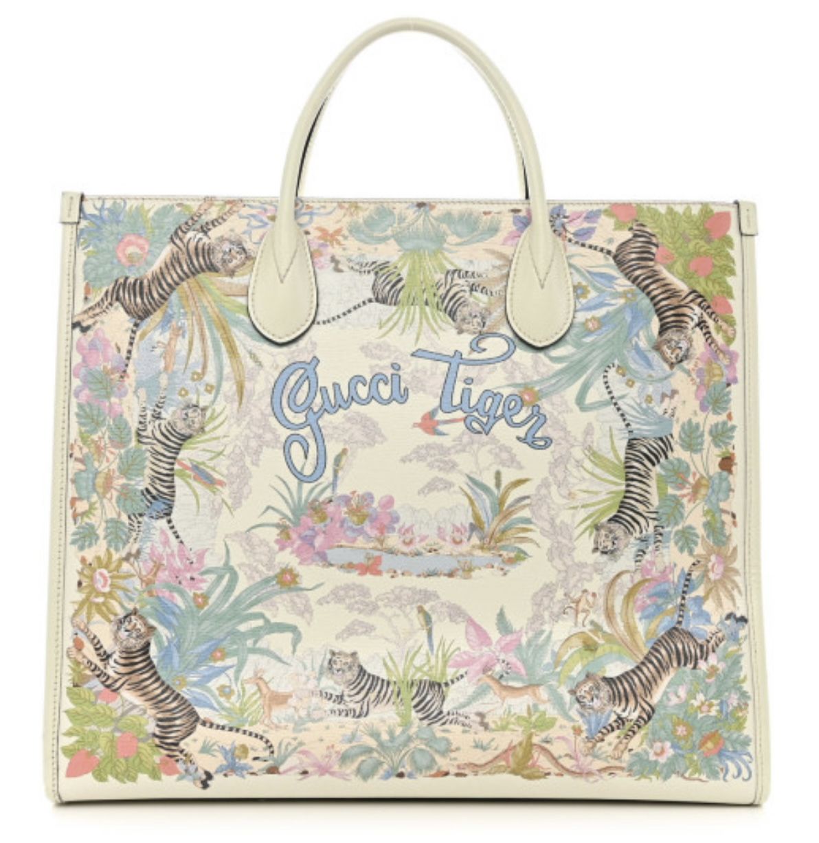 GUCCI  New Shangai Calfskin Tiger Savanah Textured Calfskin Medium Tote 