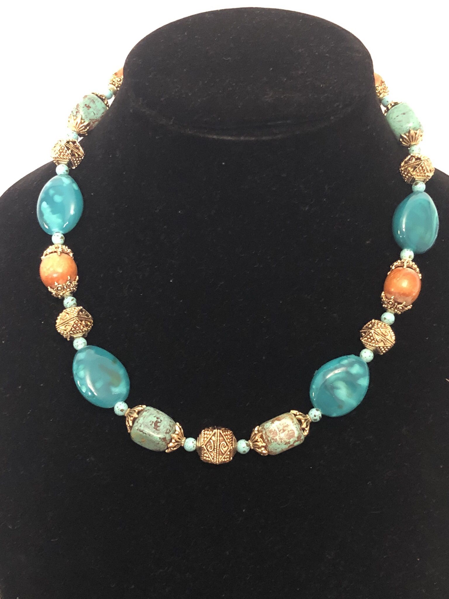 Vintage Stone Multicolored Necklace With Beautiful Gold Accent Separators