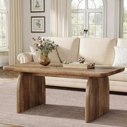 Rectangle Coffee Table, 47-Inch Wood Rectangular Living Room Table, Farmhouse Accent Center Low Cocktail Tea Table with Sturdy Base & Rounded Corners,