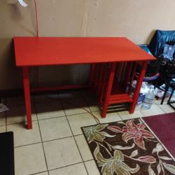 Table Slash Computer Wood Good Condition I Painted It Red But If You Don't Like It You Can Re Paint It any Color You Want It's Wood So I can Be Repain