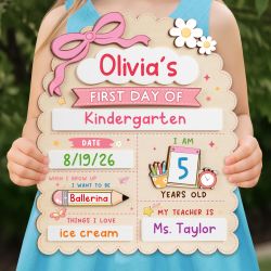 My First Day of School Sign 12"x10", First and Last Day of School Board with Marker, Reusable Back to Class Wooden Chalkboard for Preschool, Pre-K, an