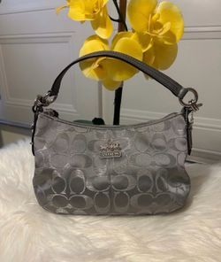 Authentic Coach Canvas of Art Metallic Silver Lurex Signature  Leather bag