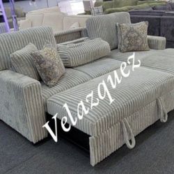 ✅️✅️2-Piece Convertible Sectional Sleeper Sofa W/Fold-Down Table & Chaise Storage✅️✅️