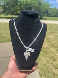 Sterling Silver .925 Rope Chain 22in And Angel Pendant