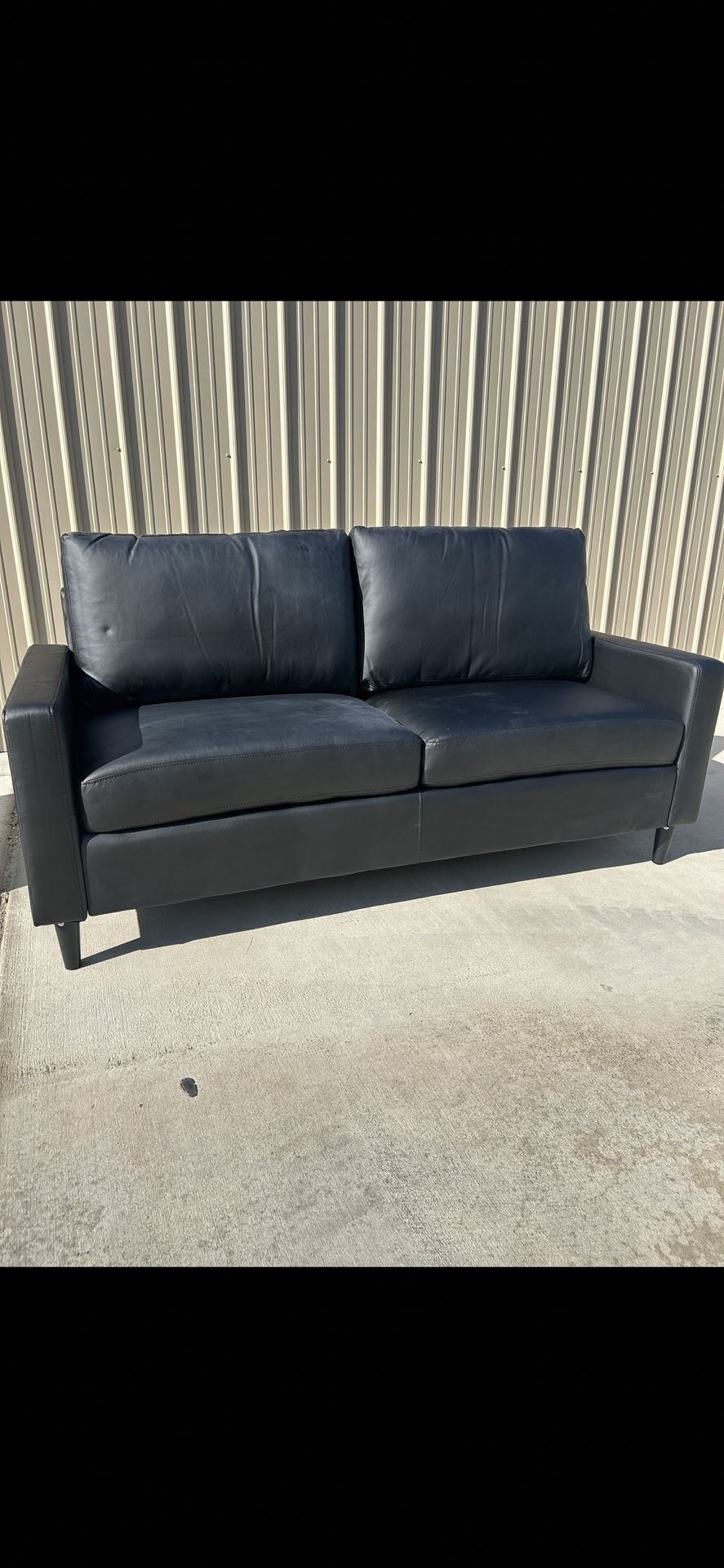 New Black Faux Leather Sofa 