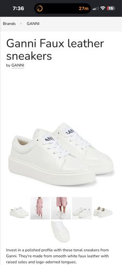 GANNI White Faux Leather Low Top Lace-Up Sneakers Women Logo Accent “USED”