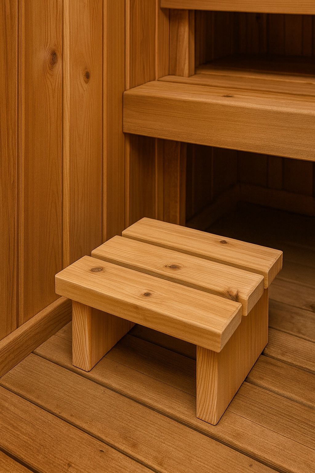 Multi-Purpose Wooden Sauna Stool – Bench, Step, and Bucket Stand