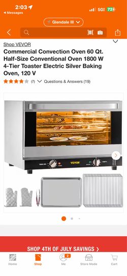 Shop VEVOR Commercial Convection Oven 60 Qt. Half-Size Conventional Oven 1800 W 4-Tier Toaster Electric Silver Baking Oven, 120 V