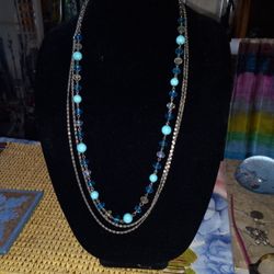 3 Stranded Blue Crystal Necklace