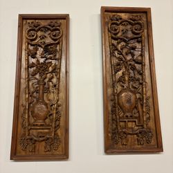 Antique Chinese Hand-Carved Wall Panels Pair - Many More Items In Stock!