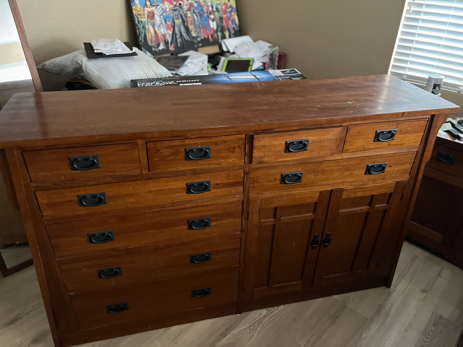Solid Oak Dresser W/ Matching Night Stand