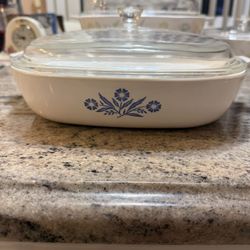 vintage CorningWare casserole dish classic Blue Cornflower pattern With Pyrex Lid