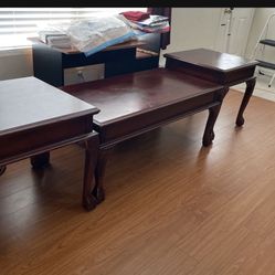 Coffee Table And 2 End Table (Solid Wood).