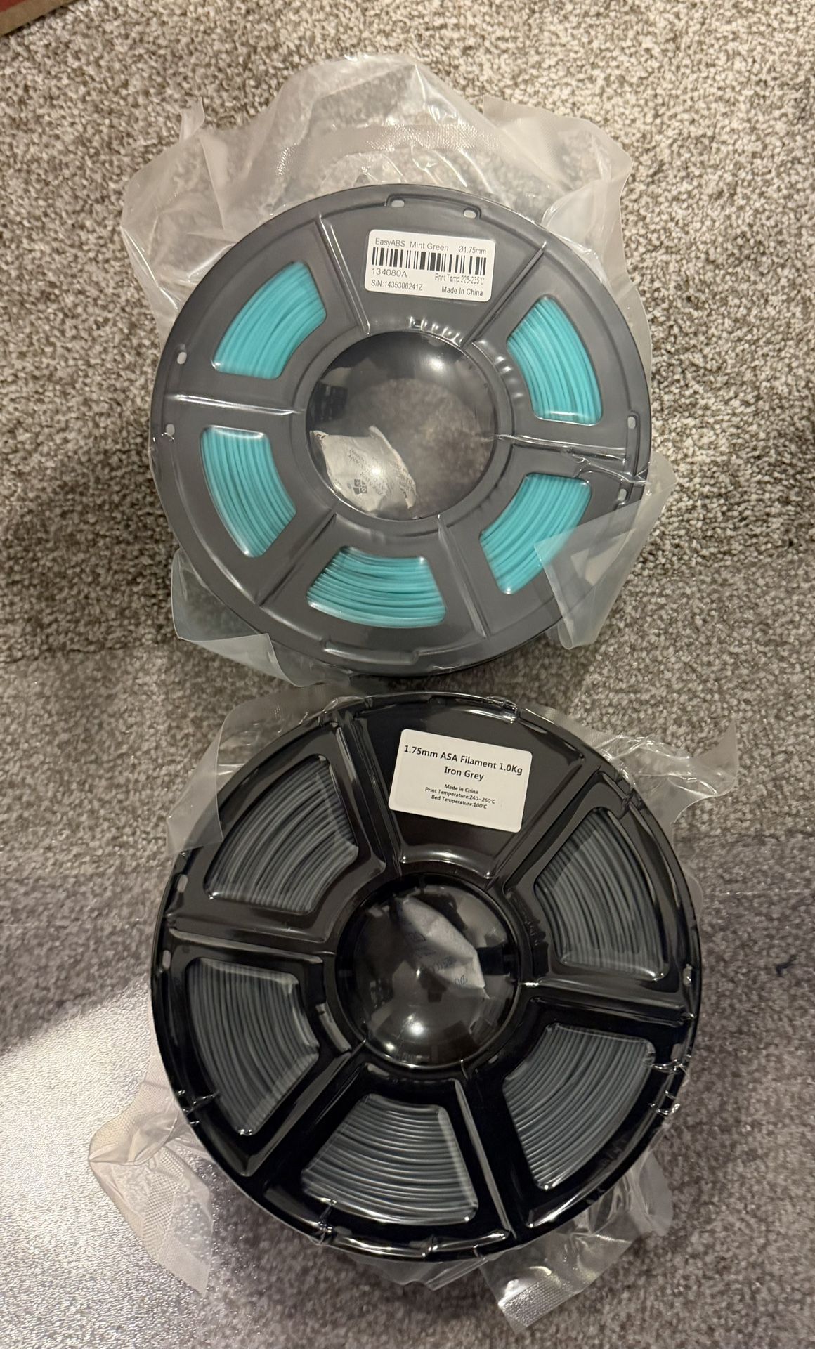 Two Rolls Of Abs And Asa 3d Printer Filament