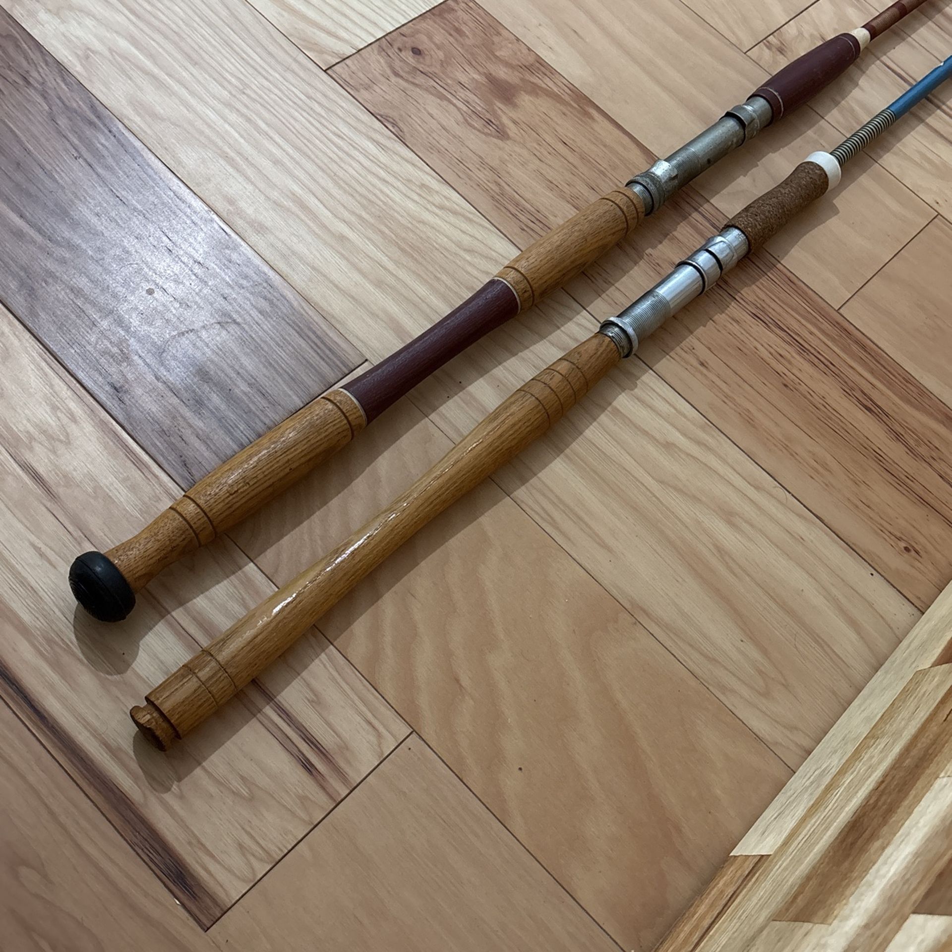 Two Vintage Fishing Poles River Ocean Rods Fiberglass Sports