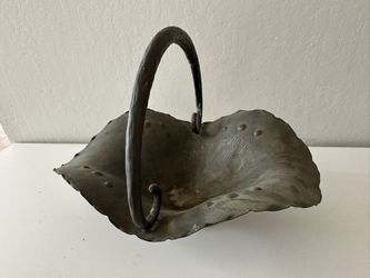 Antique Metal Bronze Basket Bowl 16x12x12