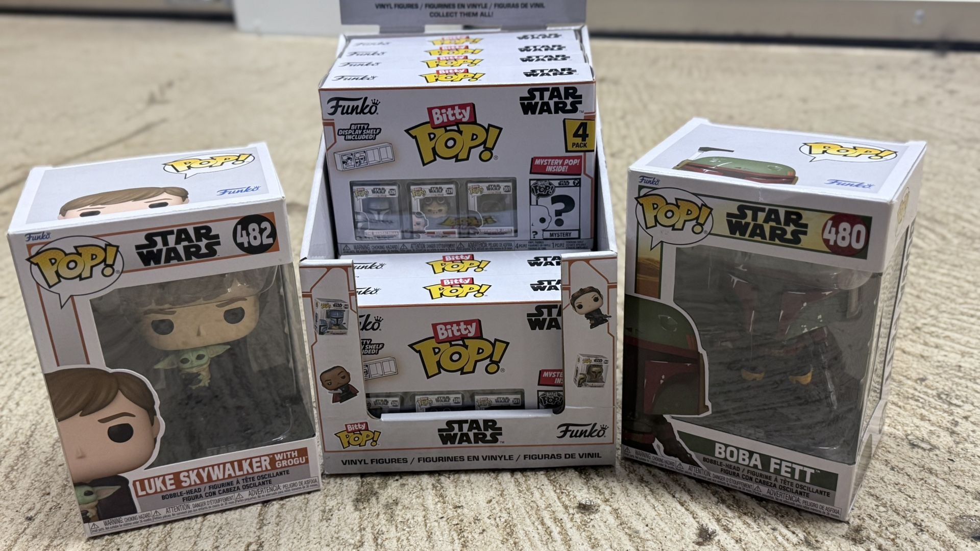 Star wars Funko pop and itty bitty pop Boba Fett Grogu Luke Skywalker Mandolorian