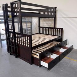Twin Over Full Bunk Bed With Trundle And Drawers 