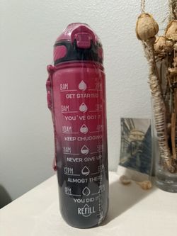Pink Water Bottle With Straw And Wristband