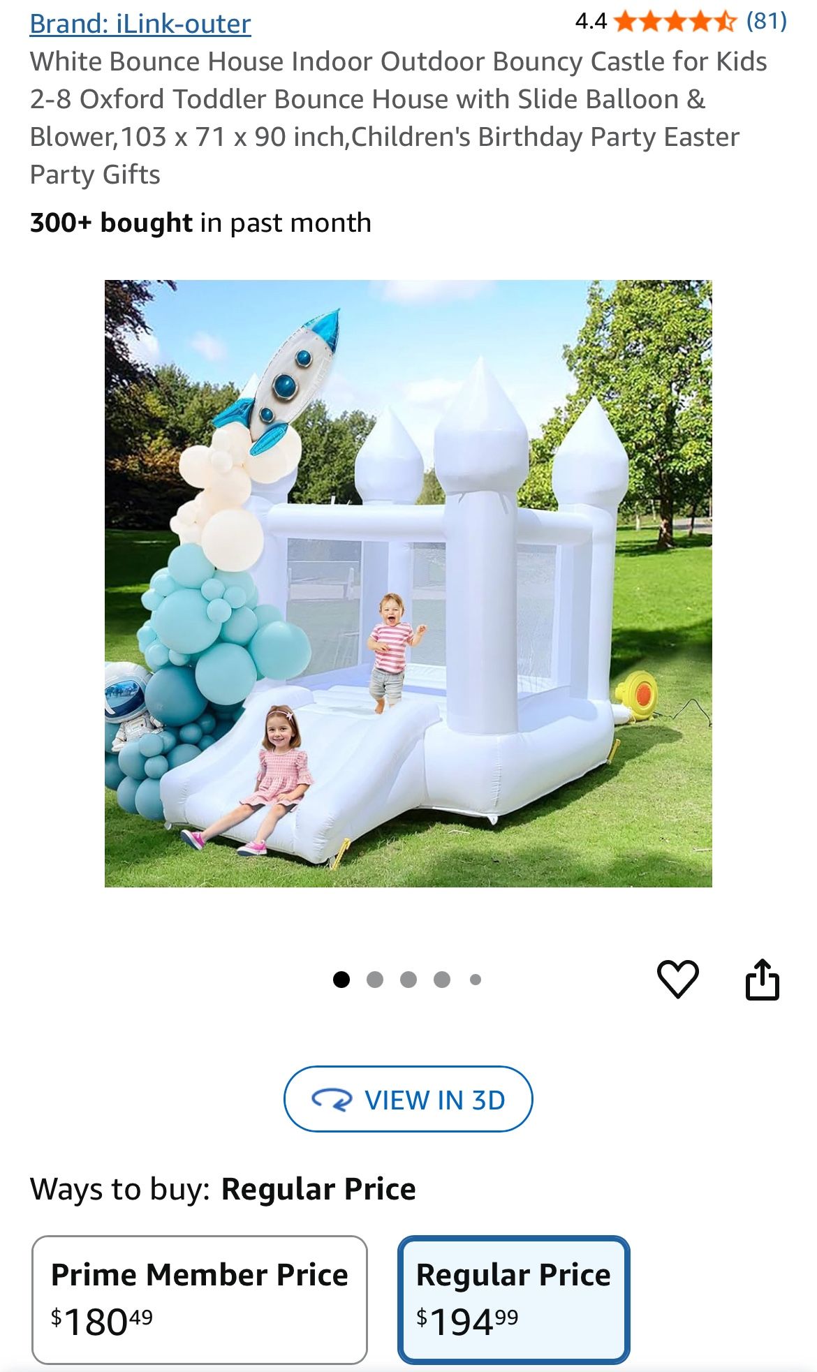 White Bounce House Indoor Outdoor Bouncy Castle for Kids 2-8 Oxford Toddler Bounce House with Slide Balloon & Blower,103 x 71 x 90 inch,Children's Bir