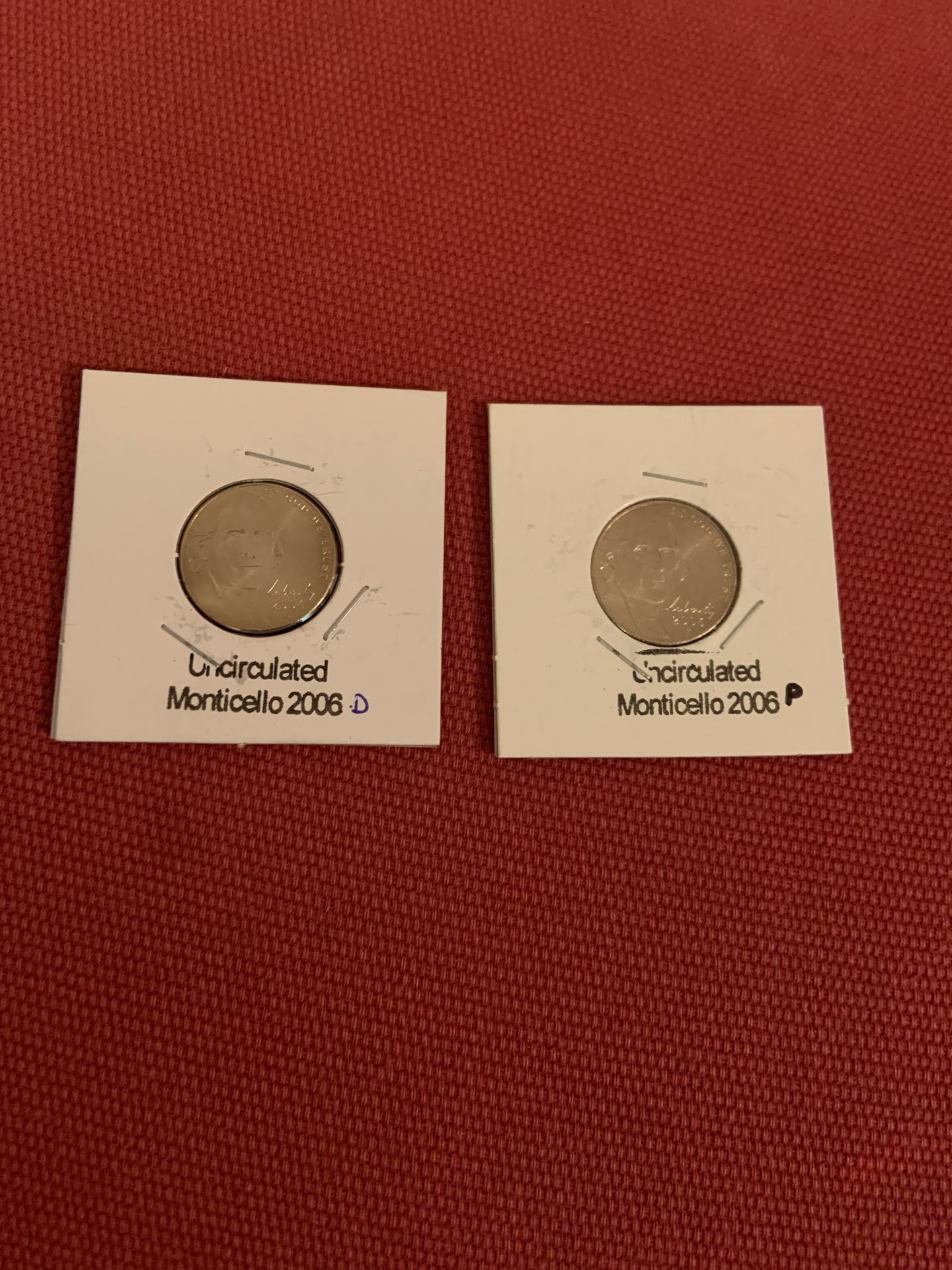 Uncirculated set of 1 Philadelphia an 1 Denver mint Monticello nickels