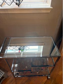 Silver Bar Cart with Glass Top