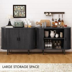 2pcs,  Sideboard Buffet Cabinet 40" Storage Cabinet with 2 Sliding Tambour Doors, Adjustable Shelves for Office Bedroom Hallway Entryway, Black