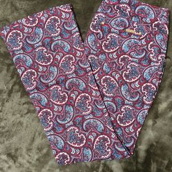 IMAN Women's Zip Up Boot Cut Paisley Pants Dark Red Size 14