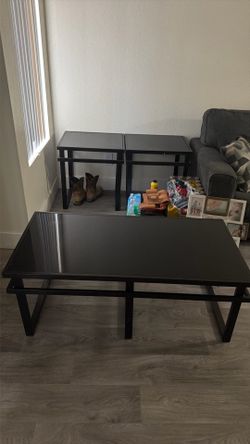 3-Piece Black Glass Coffee Table Set
