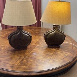 Beautiful Pair Of Lamps Brown With Cold Color Antique Looking 