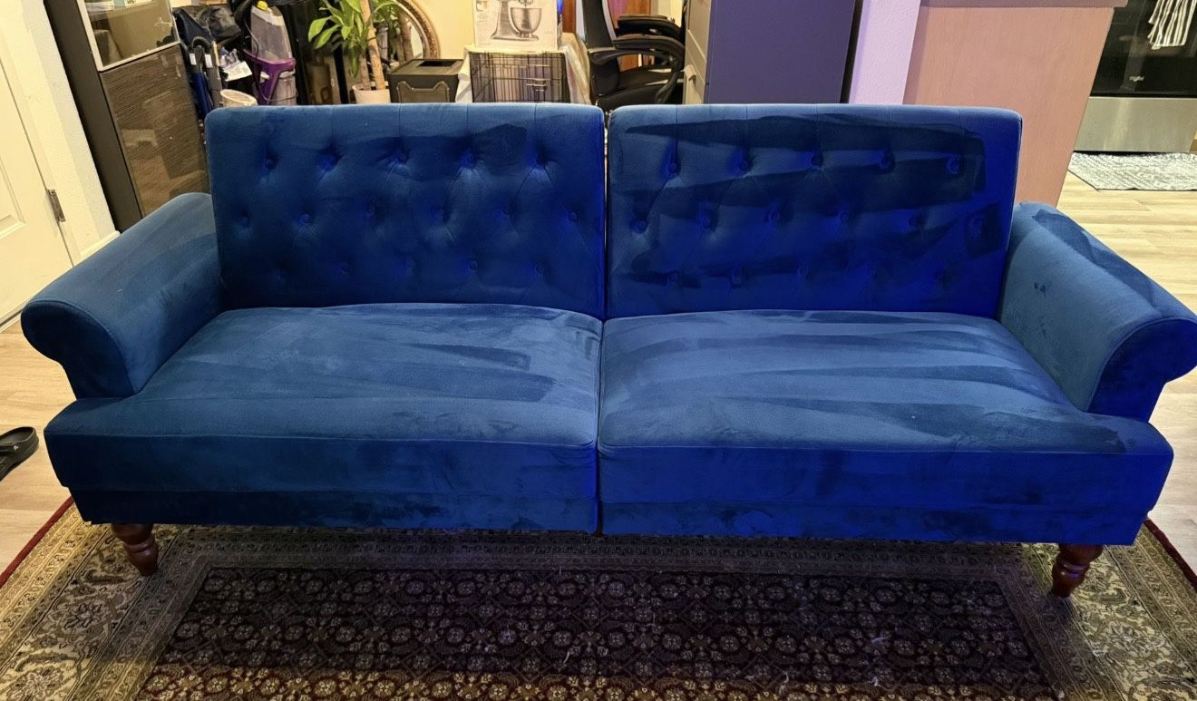 Blue Velvet Convertible Sofa