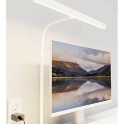 Desk Light with Adjustable Gooseneck, 12W Touch Control Dimmable Brightness, Architect Clamp Lamp with USB Adapter, White