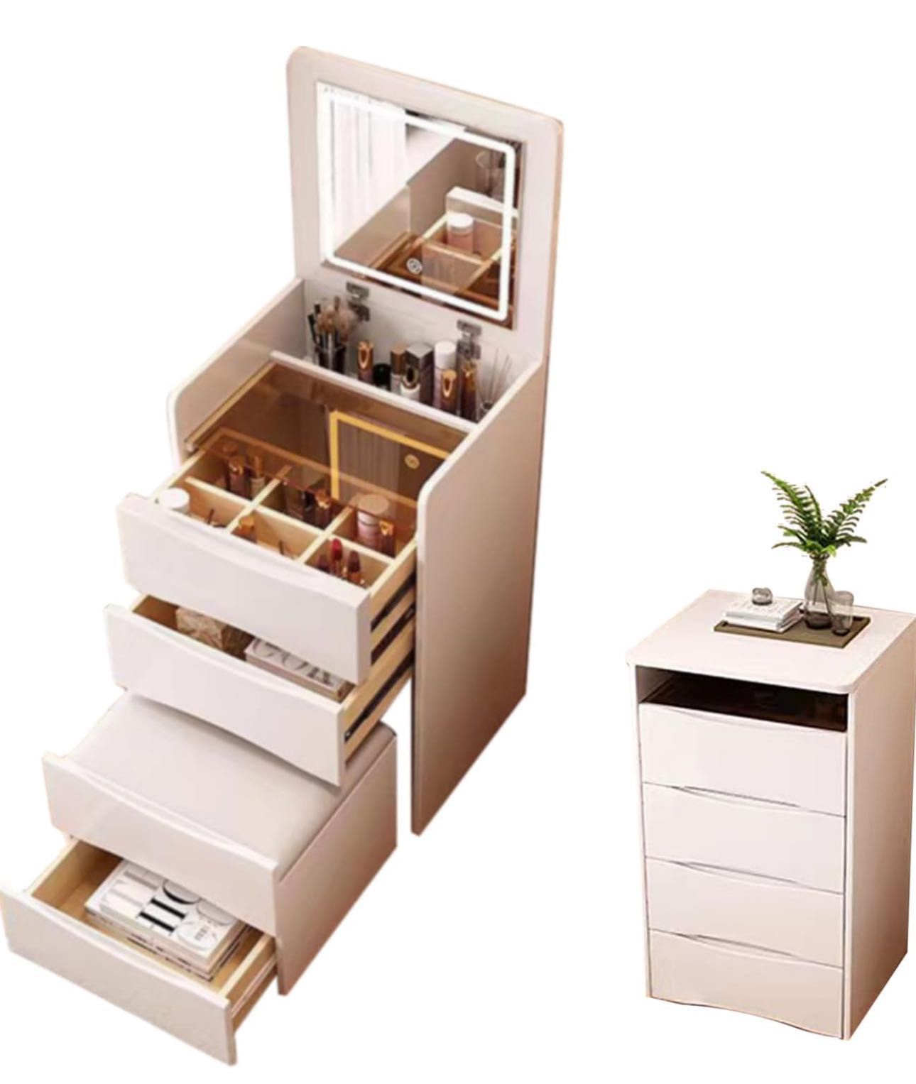 Dresser with chair and LED mirror, new: