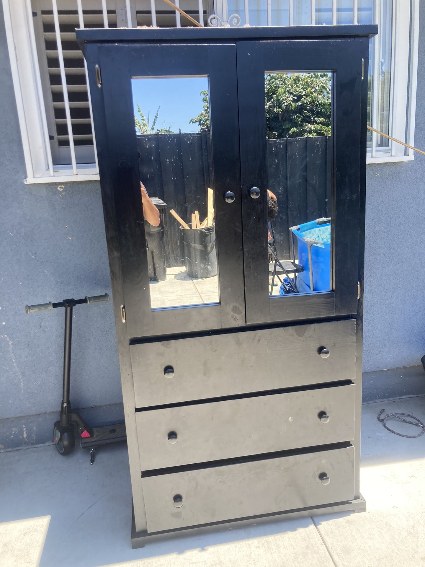 Wardrobe Black With Mirror Closet - Moblero