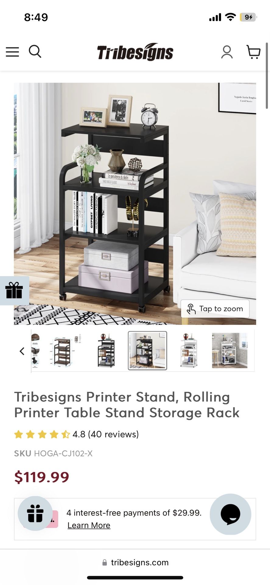 Tribesigns Printer Stand, Rolling Printer Table Stand Storage Rack
