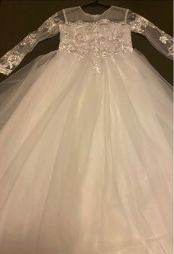 Girl's white First Communion dress, floral tulle skirt, size 10/11