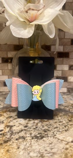 Blue and pink princess bow clip