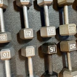 Set Of Cast Iron Hex Dumbbells: 8s, 10s, 12s, 15s, 20s & 25s  total = 180 #