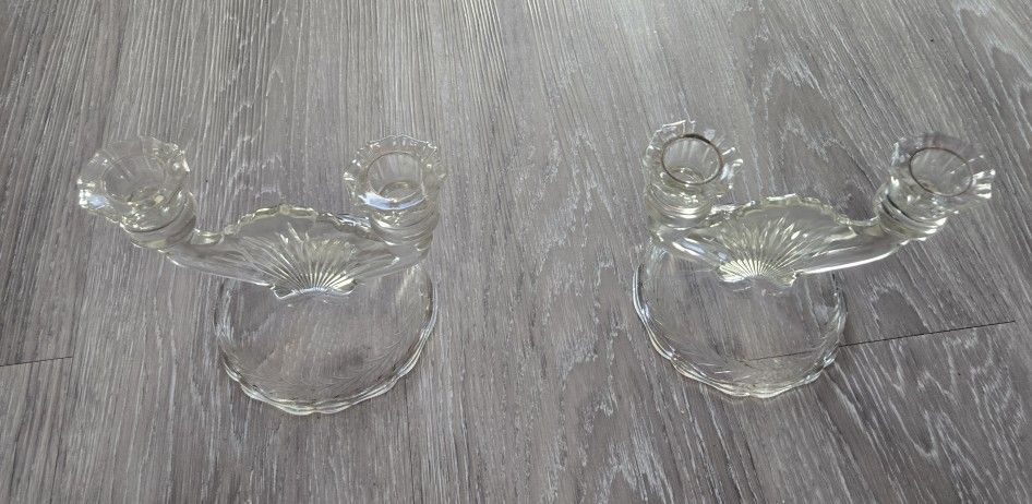Double Candle Holders - Jeanette Glass Co. - Set of 2 - Circa 1920's