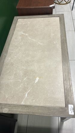 Metal Coffee Table with Marble-Look Stone Top