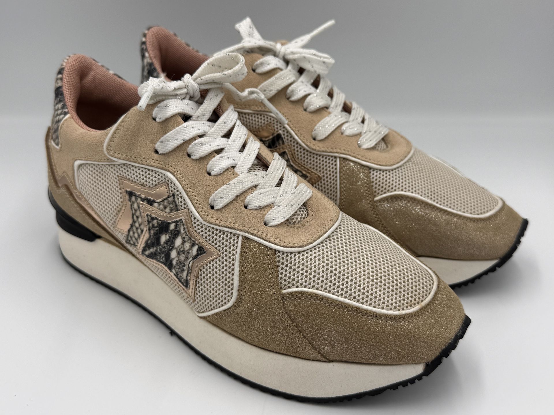 Atlantic Stars Andromeda Sneakers Snakeskin Brown Beige Tan Size 39 (8.5)