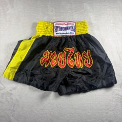 Vintage Thai Boxing Sityodtong Kombat Boxing Muay Shorts Men’s 2XL Black #11A